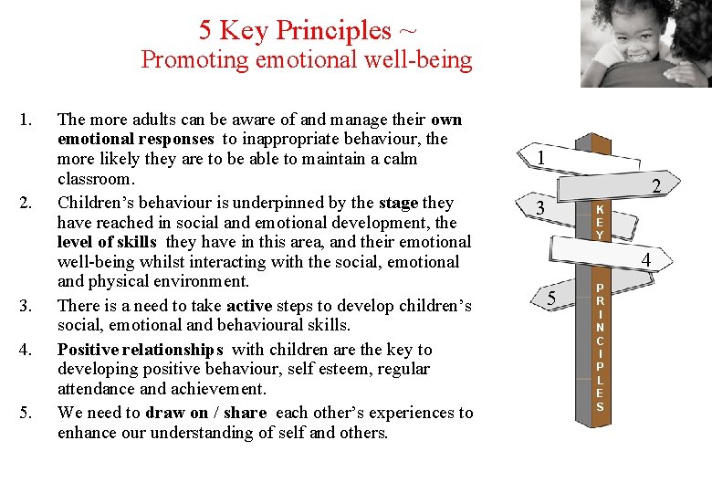 5 Key Principles ~ Promoting emotional well-being 1. 2. 3. 4. 5. The more