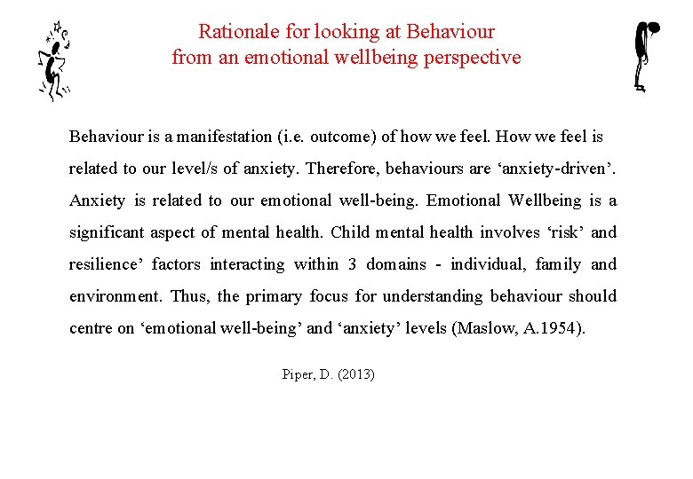Rationale for looking at Behaviour from an emotional wellbeing perspective Behaviour is a manifestation