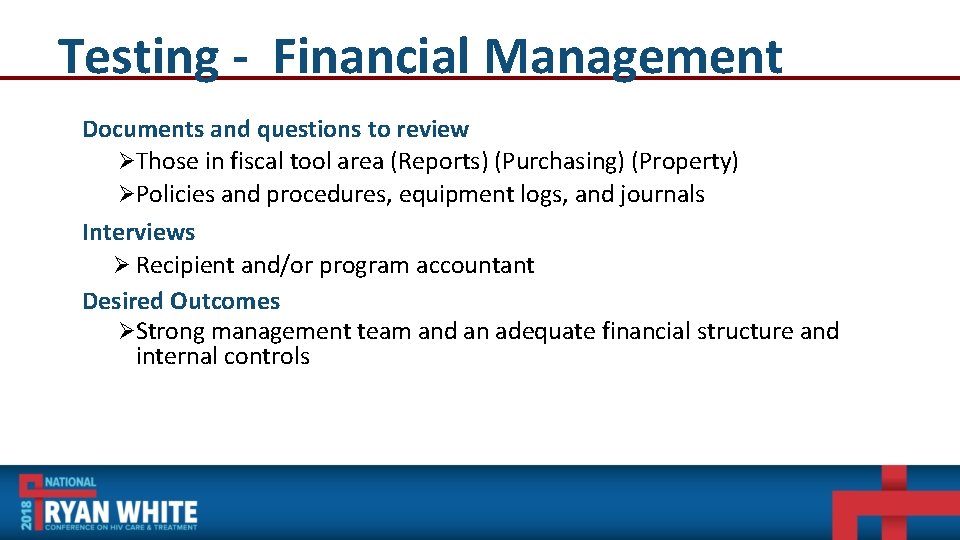 Testing - Financial Management Documents and questions to review ØThose in fiscal tool area