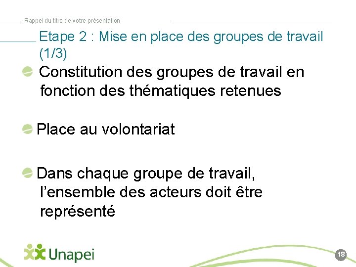 Rappel du titre de votre présentation Etape 2 : Mise en place des groupes