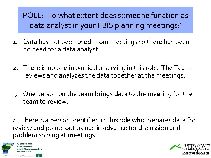 POLL: To what extent does someone function as data analyst in your PBIS planning