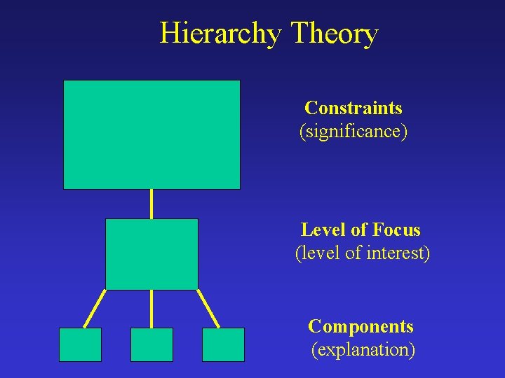 Hierarchy Theory Constraints (significance) Level of Focus (level of interest) Components (explanation) 