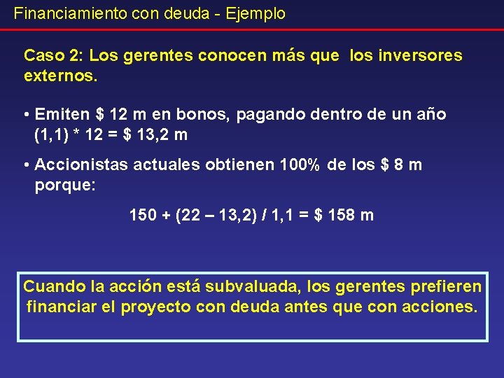 Financiamiento con deuda - Ejemplo Caso 2: Los gerentes conocen más que los inversores