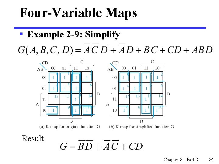 Four-Variable Maps § Example 2 -9: Simplify Result: Chapter 2 - Part 2 24