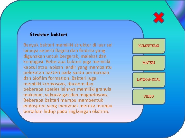 Struktur bakteri Banyak bakteri memiliki struktur di luar sel lainnya seperti flagela dan fimbria