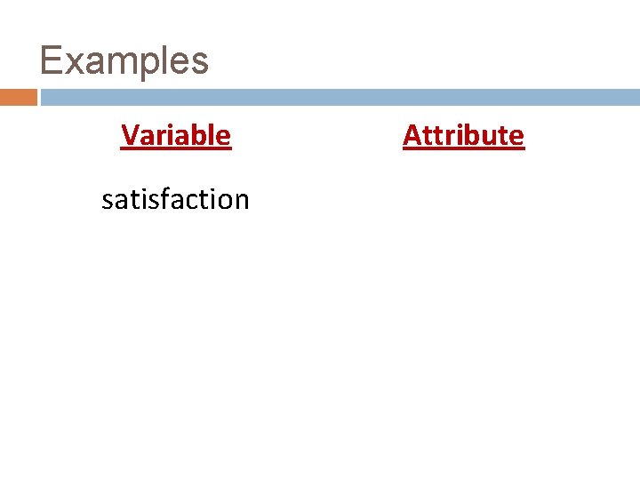 Examples Variable satisfaction Attribute 