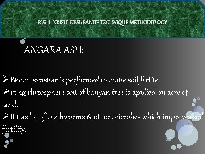 ANGARA ASH: ØBhomi sanskar is performed to make soil fertile Ø 15 kg rhizosphere