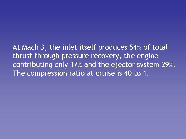 At Mach 3, the inlet itself produces 54% of total thrust through pressure recovery,