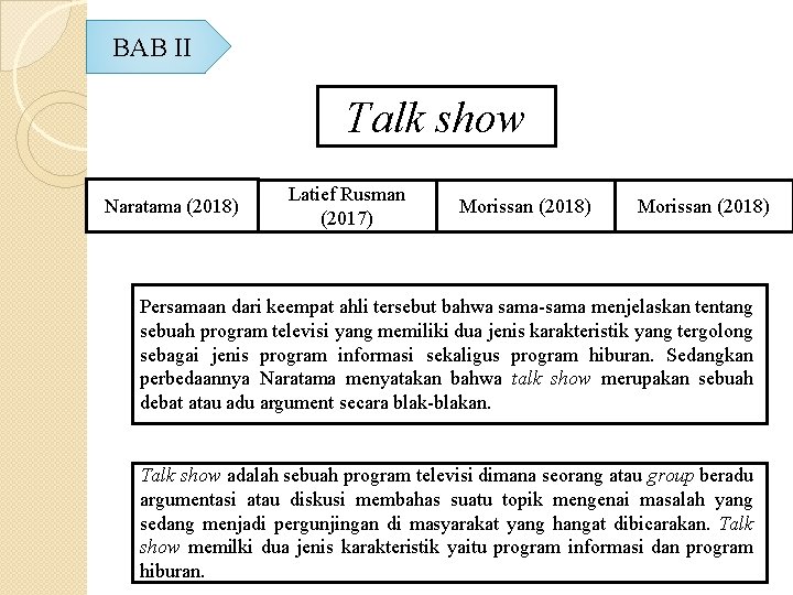 BAB II Talk show Naratama (2018) Latief Rusman (2017) Morissan (2018) Persamaan dari keempat