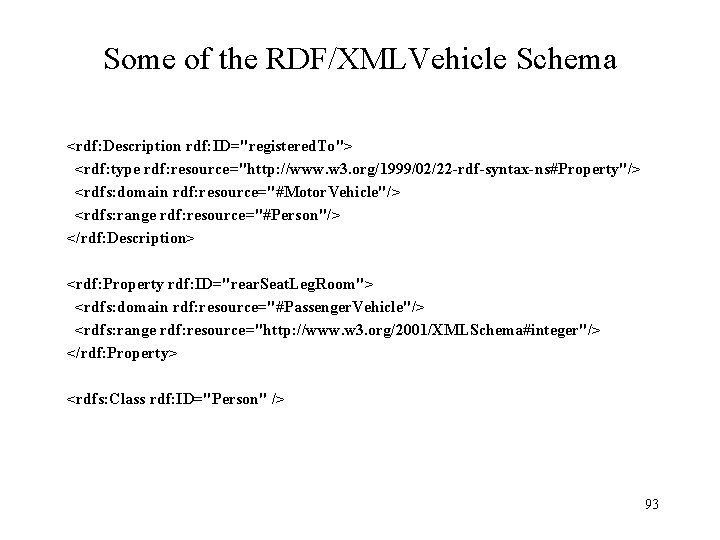 Some of the RDF/XMLVehicle Schema <rdf: Description rdf: ID="registered. To"> <rdf: type rdf: resource="http: