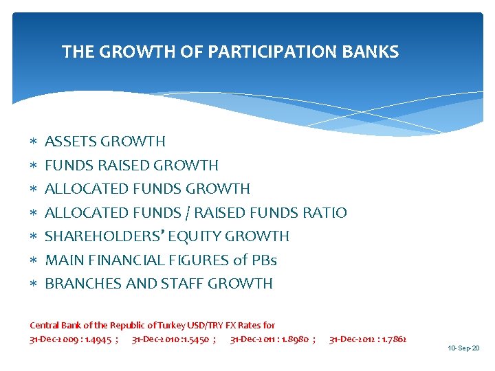 THE GROWTH OF PARTICIPATION BANKS ASSETS GROWTH FUNDS RAISED GROWTH ALLOCATED FUNDS / RAISED