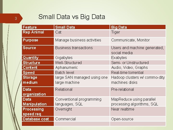 Small Data vs Big Data 3 Feature Rep Animal Small Data Cat Big Data