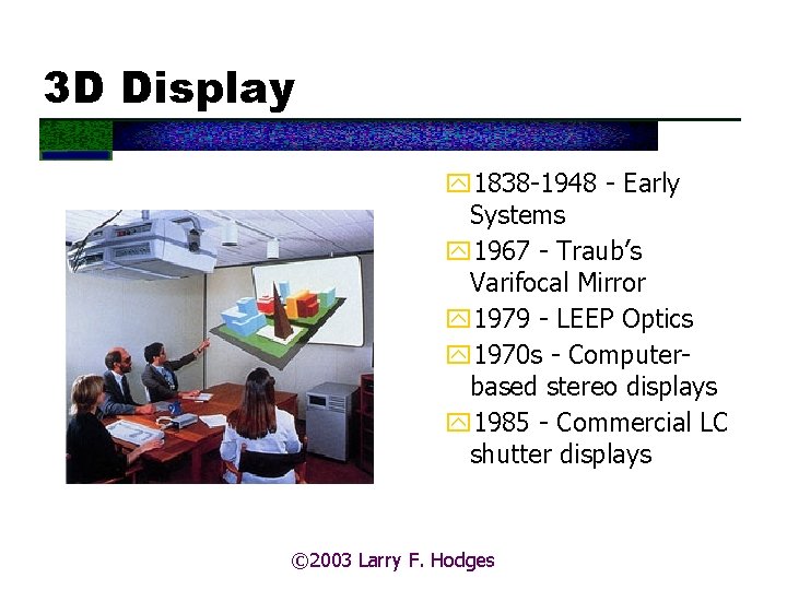 3 D Display y 1838 -1948 - Early Systems y 1967 - Traub’s Varifocal