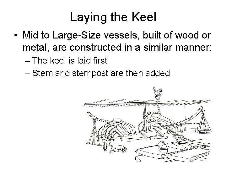 Laying the Keel • Mid to Large-Size vessels, built of wood or metal, are