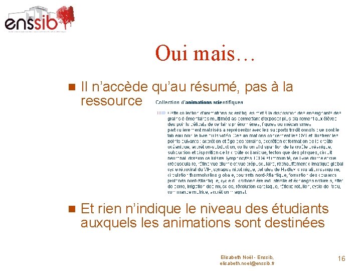 Oui mais… Il n’accède qu’au résumé, pas à la ressource Et rien n’indique le