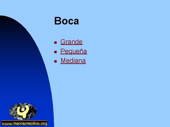 Boca n n n Grande Pequeña Mediana 