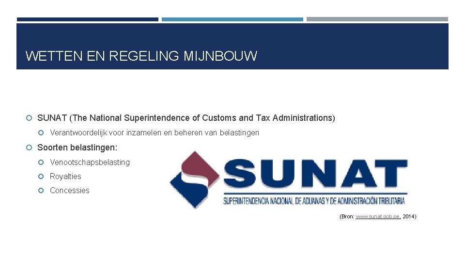 WETTEN EN REGELING MIJNBOUW SUNAT (The National Superintendence of Customs and Tax Administrations) Verantwoordelijk