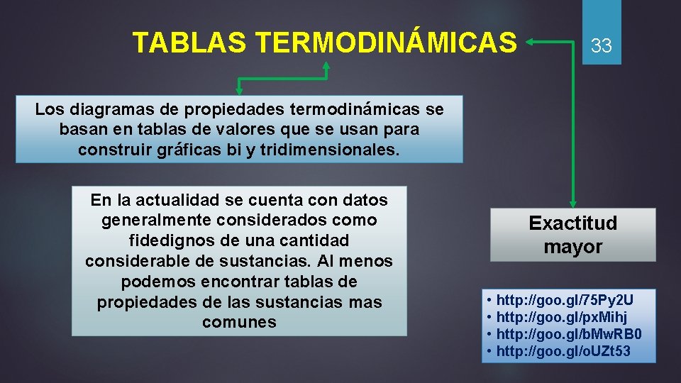 TABLAS TERMODINÁMICAS 33 Los diagramas de propiedades termodinámicas se basan en tablas de valores