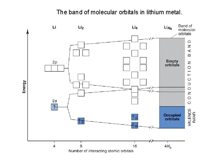 The band of molecular orbitals in lithium metal. 