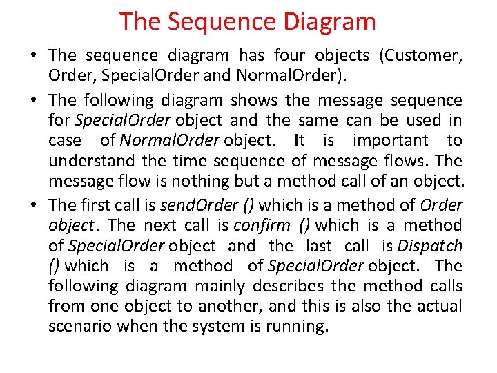 The Sequence Diagram • The sequence diagram has four objects (Customer, Order, Special. Order