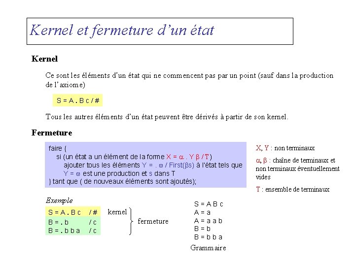 Kernel et fermeture d’un état Kernel Ce sont les éléments d’un état qui ne