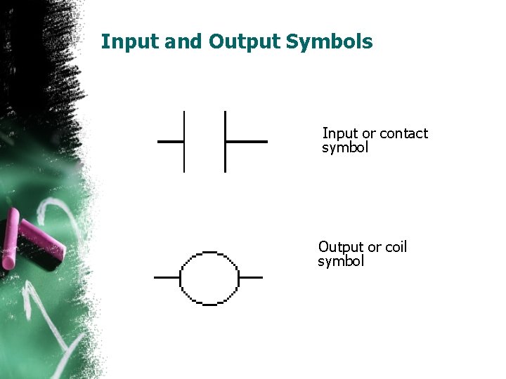 Input and Output Symbols Input or contact symbol Output or coil symbol 