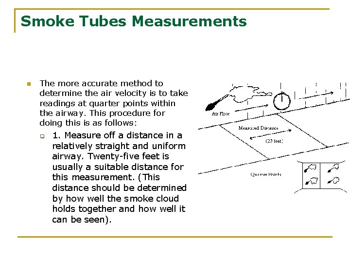 Smoke Tubes Measurements n The more accurate method to determine the air velocity is