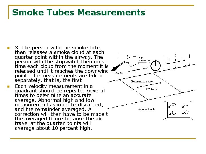 Smoke Tubes Measurements n n 3. The person with the smoke tube then releases