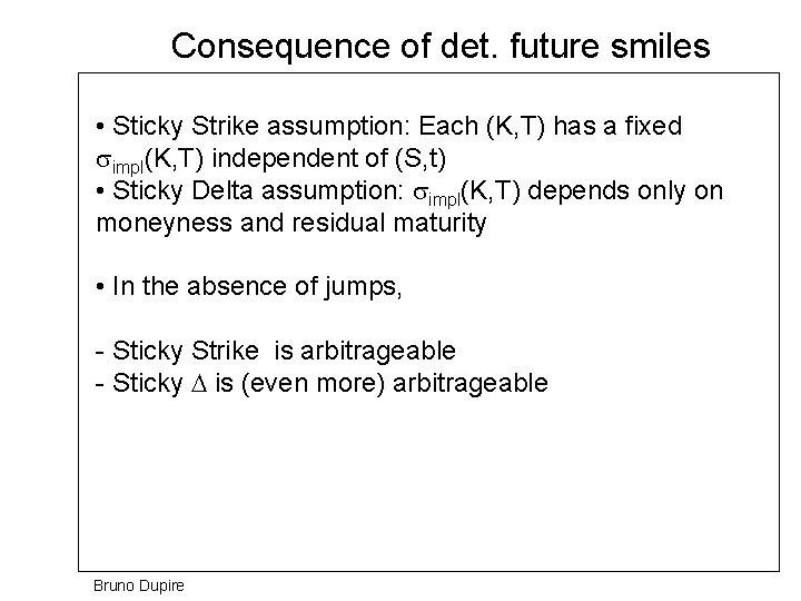 Consequence of det. future smiles • Sticky Strike assumption: Each (K, T) has a