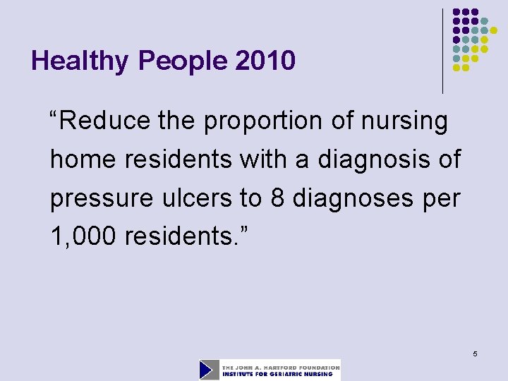 Healthy People 2010 “Reduce the proportion of nursing home residents with a diagnosis of