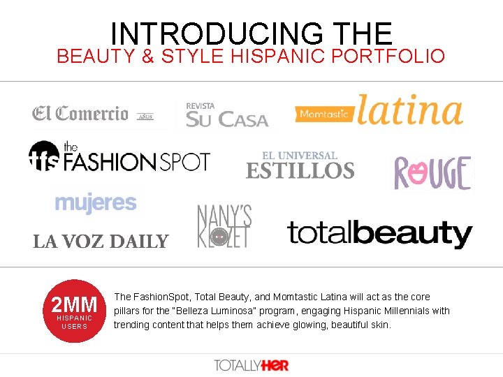 INTRODUCING THE BEAUTY & STYLE HISPANIC PORTFOLIO 2 MM HISPANIC USERS The Fashion. Spot, INTRODUCING THE BEAUTY & STYLE HISPANIC PORTFOLIO 2 MM HISPANIC USERS The Fashion. Spot,