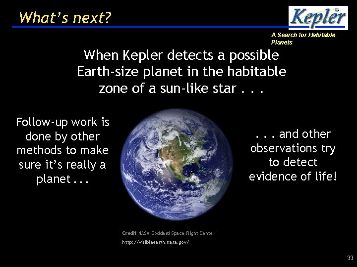 What’s next? A Search for Habitable Planets When Kepler detects a possible Earth-size planet