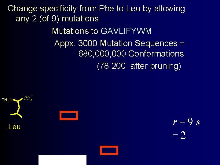 Change specificity from Phe to Leu by allowing any 2 (of 9) mutations Mutations