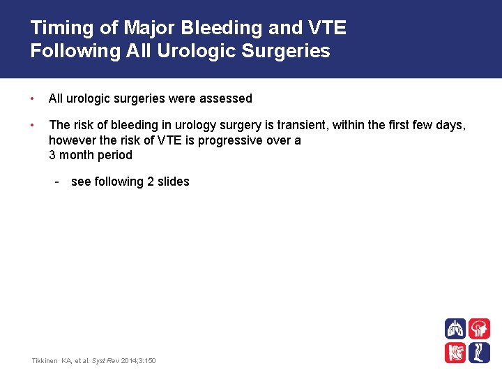 Timing of Major Bleeding and VTE Following All Urologic Surgeries • All urologic surgeries