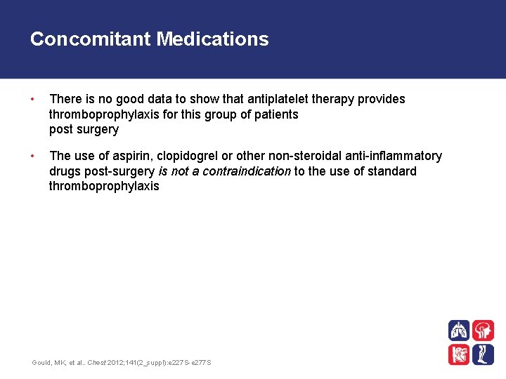 Concomitant Medications • There is no good data to show that antiplatelet therapy provides