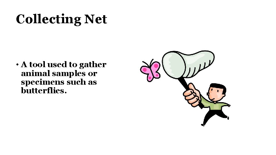 Collecting Net • A tool used to gather animal samples or specimens such as