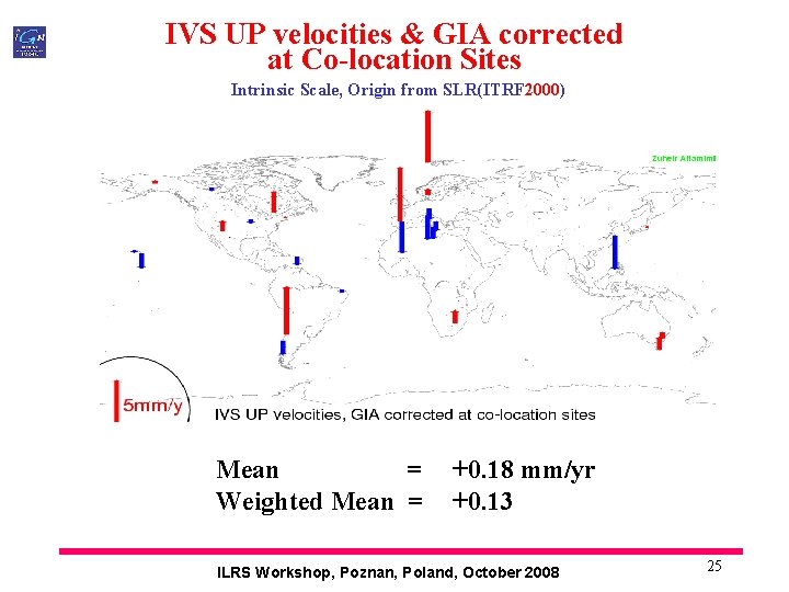 IVS UP velocities & GIA corrected at Co-location Sites Intrinsic Scale, Origin from SLR(ITRF