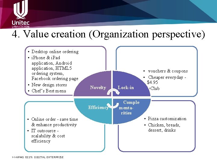 4. Value creation (Organization perspective) • Desktop online ordering • i. Phone & i.
