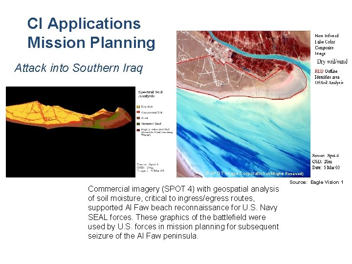 CI Applications Mission Planning Attack into Southern Iraq Al Faw Beach Analysis © SPOT CI Applications Mission Planning Attack into Southern Iraq Al Faw Beach Analysis © SPOT