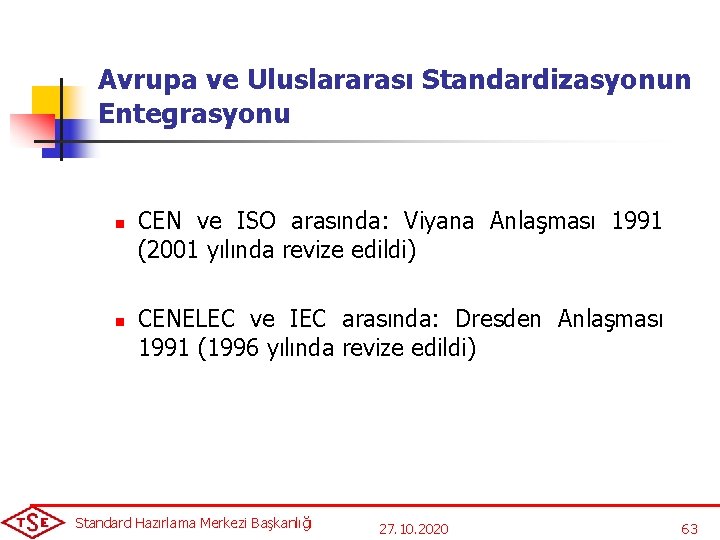 Avrupa ve Uluslararası Standardizasyonun Entegrasyonu n n CEN ve ISO arasında: Viyana Anlaşması 1991