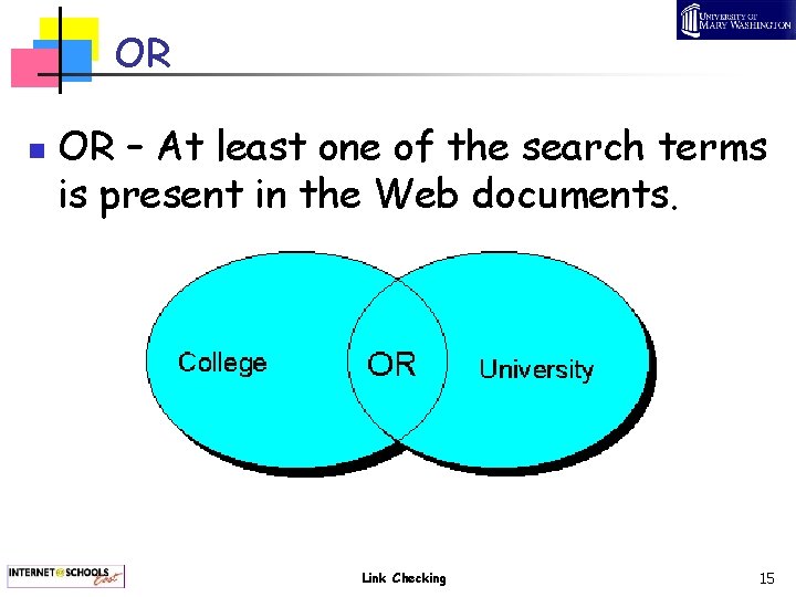 OR n OR – At least one of the search terms is present in