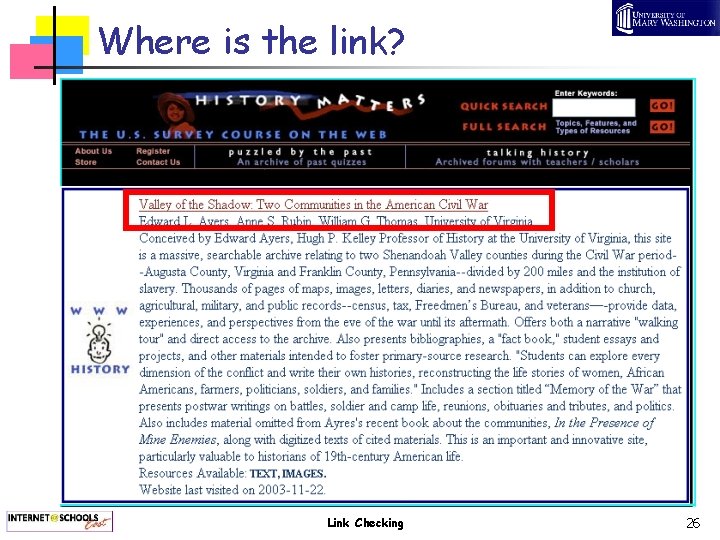 Where is the link? Link Checking 26 