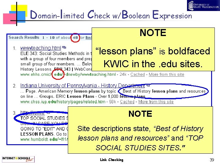 Domain-limited Check w/Boolean Expression NOTE “lesson plans” is boldfaced KWIC in the. edu sites.