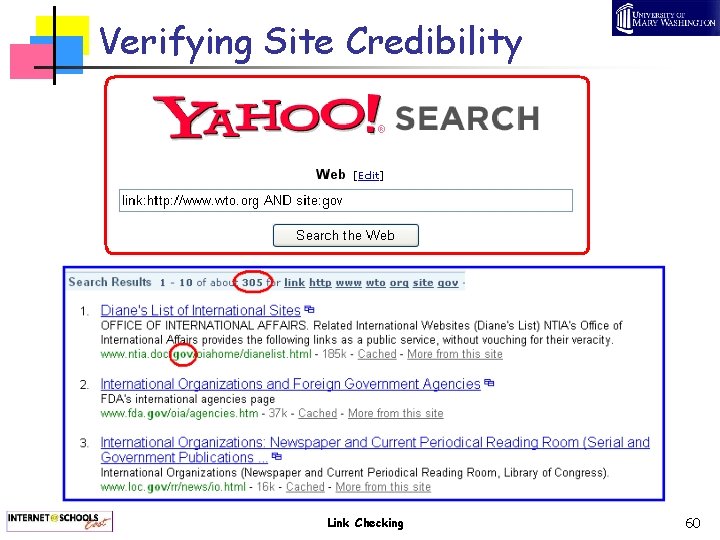 Verifying Site Credibility Link Checking 60 