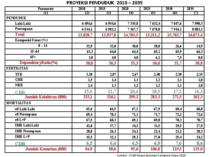 PROYEKSI PENDUDUK 2010 – 2035 Parameter (1) 2010 (2) 2015 2020 (3) 2025 (4)