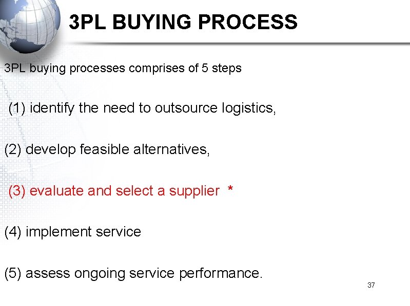 3 PL BUYING PROCESS 3 PL buying processes comprises of 5 steps (1) identify