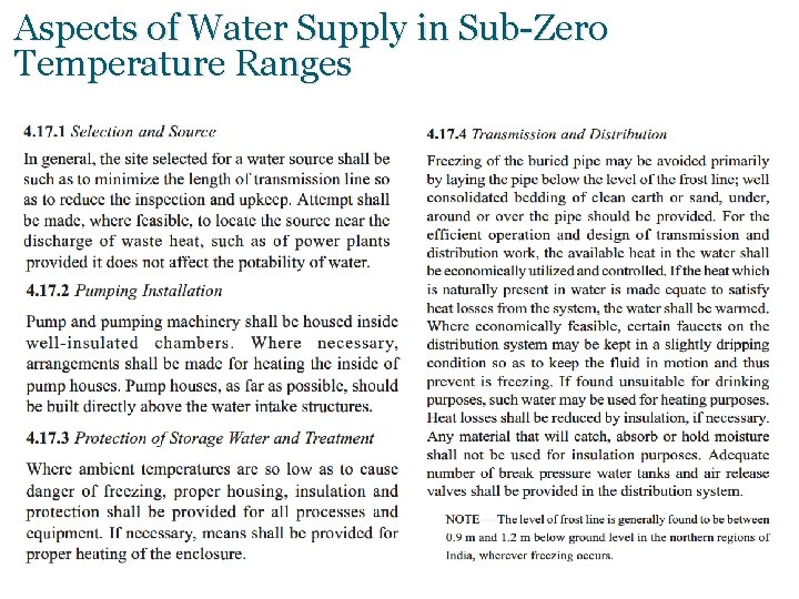 Aspects of Water Supply in Sub-Zero Temperature Ranges 