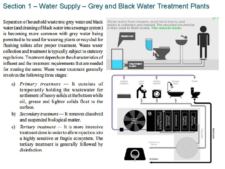 Section 1 – Water Supply – Grey and Black Water Treatment Plants 