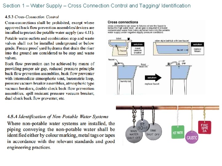 Section 1 – Water Supply – Cross Connection Control and Tagging/ Identification 
