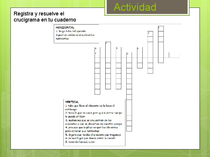Registra y resuelve el crucigrama en tu cuaderno Actividad 